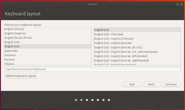 选择 Ubuntu 的键盘